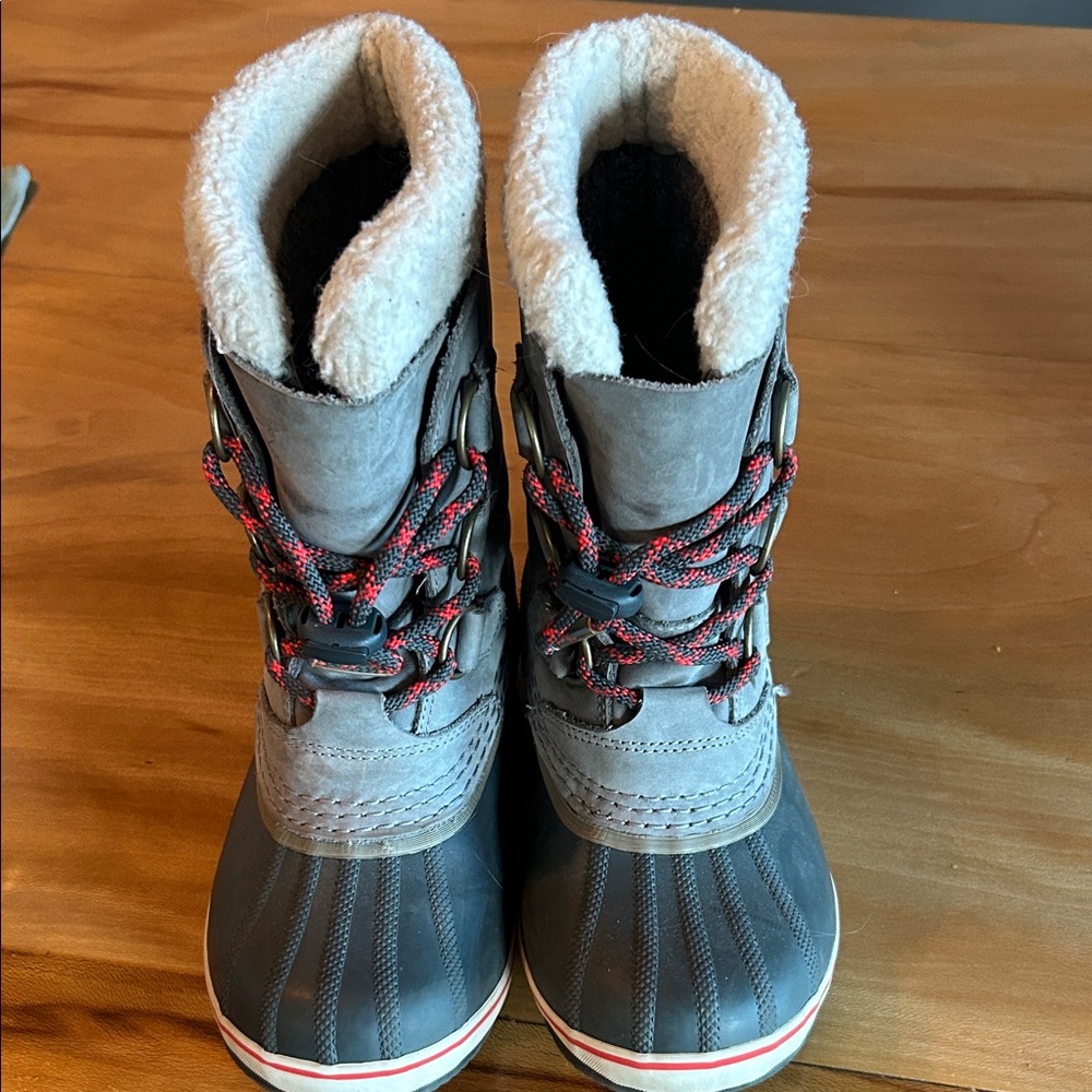 Sorel Kids Gray and Red Snow Boots
